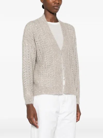 Panicale Sequin-embellished Open-knit Cardigan In Gray