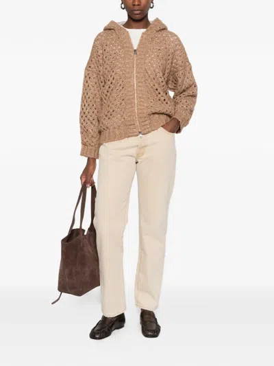 Panicale Sequin-embellished Open-knit Cardigan In Neutral