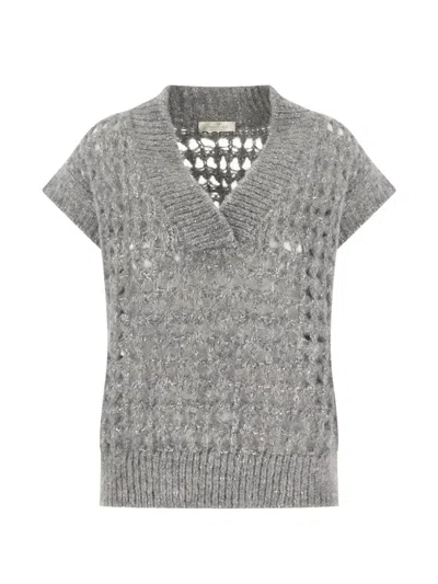 Panicale Sequin-embellished Open-knit Sweater In 그레이