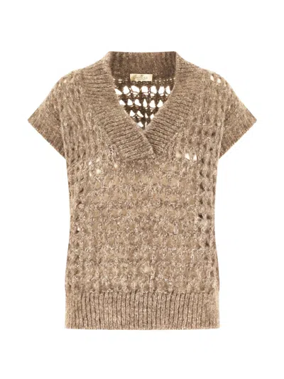 Panicale Sequin-embellished Open-knit Sweater In Brown