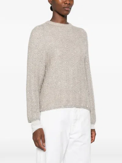 Panicale Sequin-embellished Ribbed-knit Sweater In Gray