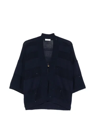 Panicale Sequin-embellished Striped Cardigan In Blue