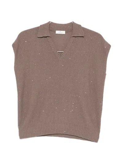 Panicale Sequin-embellished V-neck Top In Brown