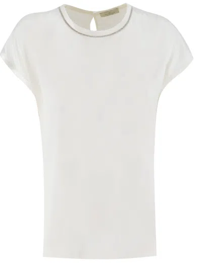 Panicale Silk T-shirt With Lurex Detailing In Neutrals