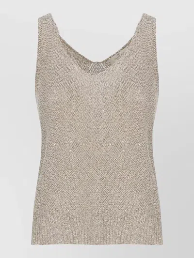 Panicale Sleeveless Knit Top Lurex Sequin Texture In Neutral