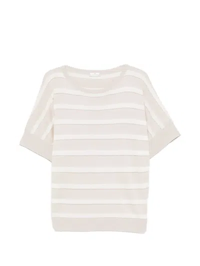 Panicale Striped Short-sleeve Top In Neutral