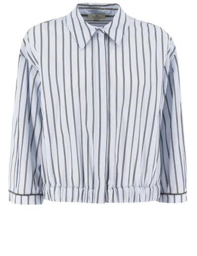 Panicale Striped Top With Classic Collar In Blue