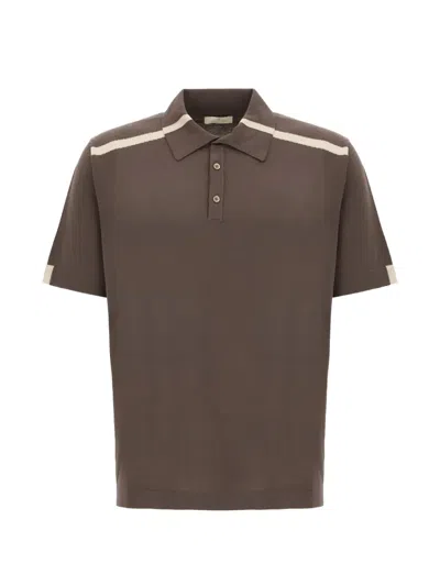 Panicale Stripe-detail Short-sleeve Polo Shirt In Brown