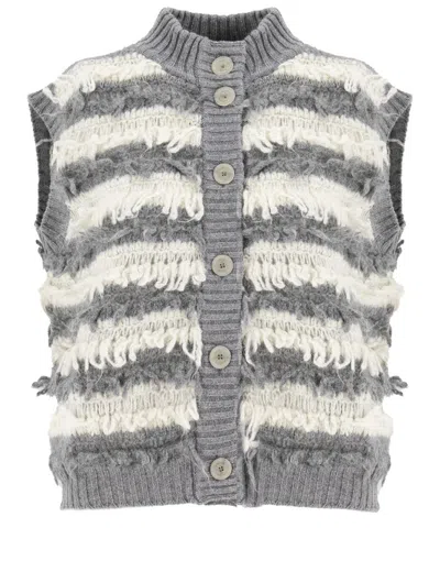 Panicale Two-color Striped Knit Wool Waistcoat In Grey