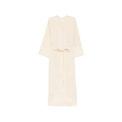 Panicale V-neck Belt Midi Dress In Neutral