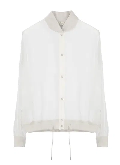 Panicale White Silk Bomber Lurex Casual Shirt