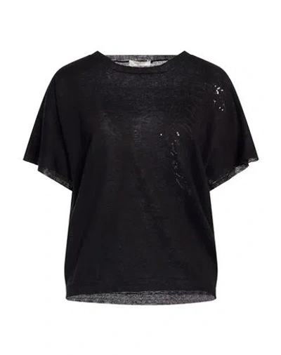 Panicale Woman Sweater Black Size 8 Linen, Cotton