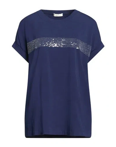 Panicale Woman T-shirt Navy Size 8 Cotton, Elastane In Blue