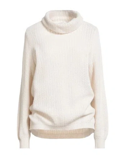 Panicale Woman Turtleneck Cream Size 6 Wool, Silk, Cashmere, Polyester In White