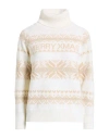 Panicale Woman Turtleneck Cream Size 8 Virgin Wool, Viscose, Metallic Fiber In White