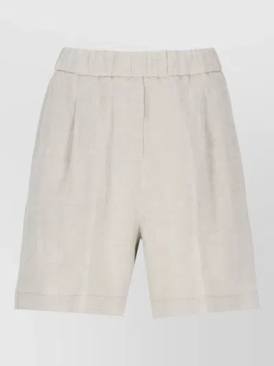 Panicale Womens Linen Knee Length Pleated Shorts In Neutral