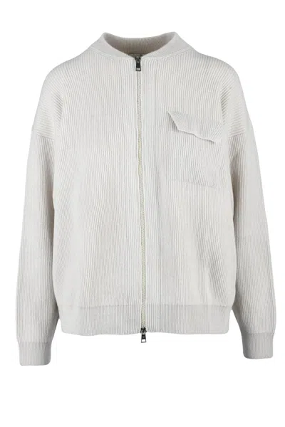 Panicale Wool Silk Cashmere Zip Cardigan - Beige In White