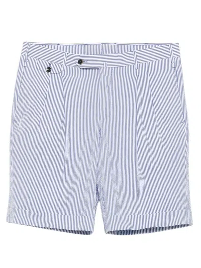 Pantaloni Torino Striped Seersucker Cotton Shorts In Blue