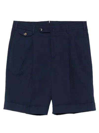 Pantaloni Torino Pleated Seersucker Cotton Shorts In Blue