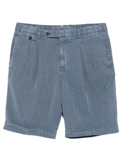 Pantaloni Torino Linen Blend Pleated Shorts In Blue