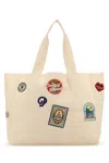 Pantamolle Ivory Canvas  Shopping Bag In White