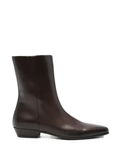 Pantanetti Leather Ankle Boots In Brown