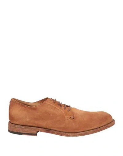 Pantanetti Man Lace-up Shoes Camel Size 9 Leather In Brown