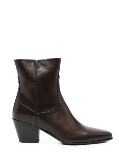 Pantanetti Moplene Pointed-toe Leather Ankle Boots In Brown