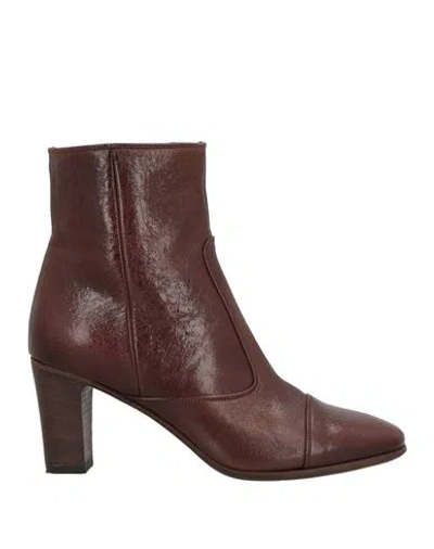 Pantanetti Woman Ankle Boots Brown Size 7 Leather In Animal Print
