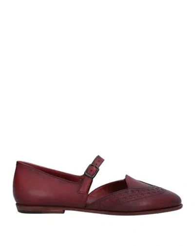 Pantanetti Woman Ballet Flats Brick Size 7 Leather In Burgundy