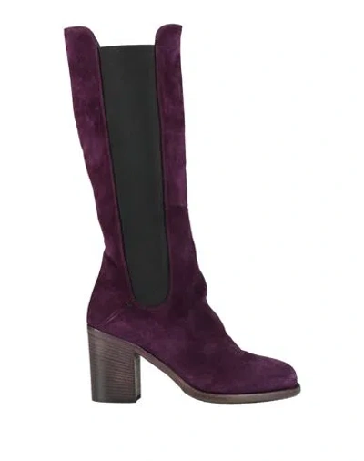 Pantanetti Woman Boot Plum Size 7 Leather In Purple
