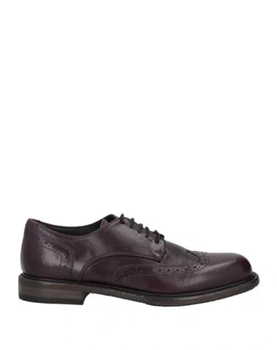 Pantanetti Woman Lace-up Shoes Dark Purple Size 7 Leather