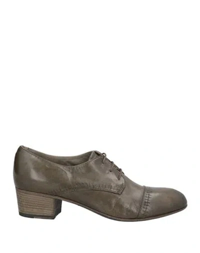 Pantanetti Woman Lace-up Shoes Military Green Size 9 Leather