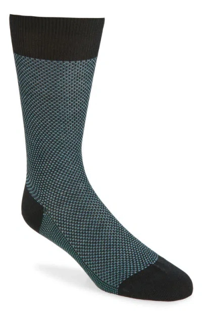Pantherella Bird's Eye Merino Wool Blend Dress Socks In Black