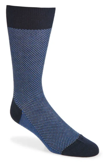 Pantherella Bird's Eye Merino Wool Blend Dress Socks In Blue