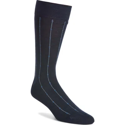 Pantherella Botolph Vertical Mini Box Stripe Wool Bland Dress Socks In Blue