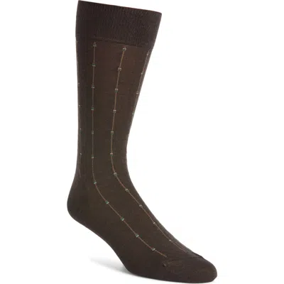 Pantherella Botolph Vertical Mini Box Stripe Wool Bland Dress Socks In Brown