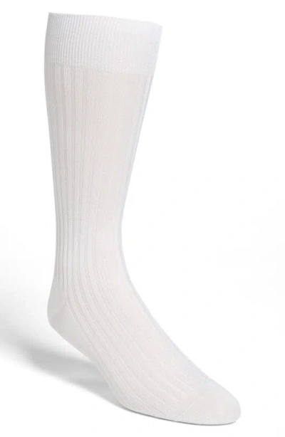 Pantherella Cotton Blend Mid Calf Dress Socks In White 08