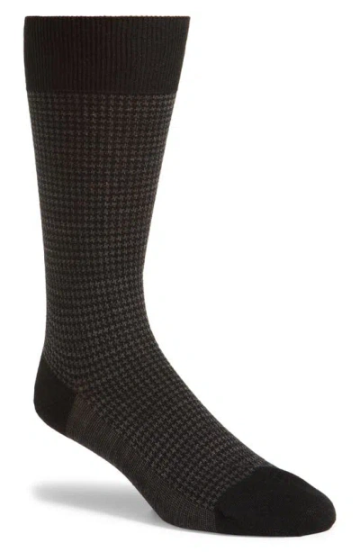 Pantherella Highbury Houndstooth Dress Socks In Black