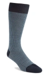 Pantherella Highbury Houndstooth Dress Socks In Light Blue/ Navy