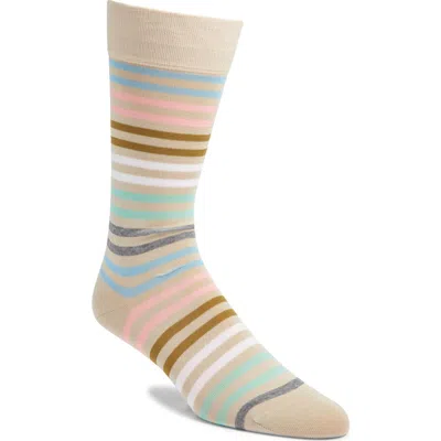 Pantherella Kilburn Stripe Cotton Blend Dress Socks In Stone