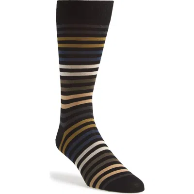 Pantherella Kilburn Stripe Cotton Blend Dress Socks In Black