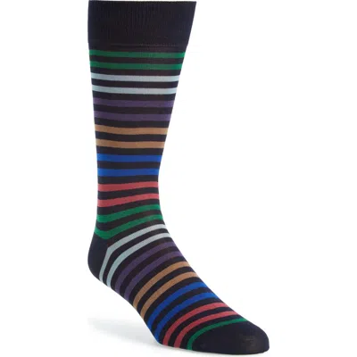 Pantherella Kilburn Stripe Cotton Blend Dress Socks In Navy