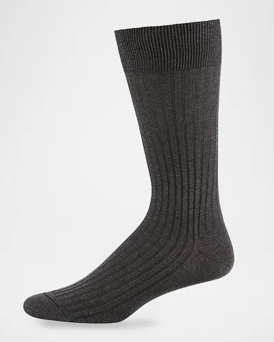 Pantherella Men & Apos;s Danvers Ribbed Cotton Mid-calf Socks In Gray