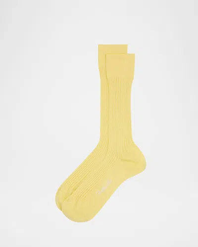 Pantherella Men & Apos;s Danvers Ribbed Cotton Mid-calf Socks In Yellow