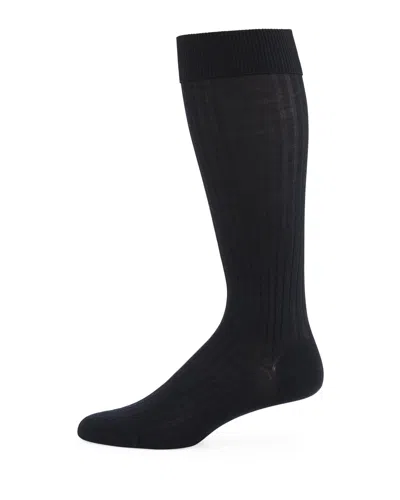 Pantherella Men & Apos;s Laburnum Over-the-calf Ribbed Merino Wool Socks In Black