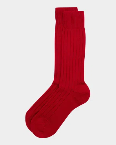 Pantherella Men & Apos;s Waddington Cashmere Ribbed Mid-calf Socks In Red
