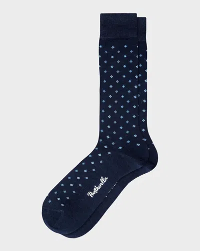 Pantherella Men & Apos;s Wallace Neat Mini-box Cotton Calf-length Dress Socks In Navy 01
