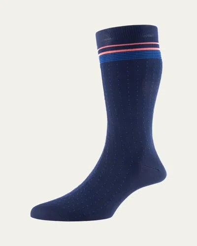 Pantherella Men's Barfield Fil D'ecosse Dotted Socks In Blue