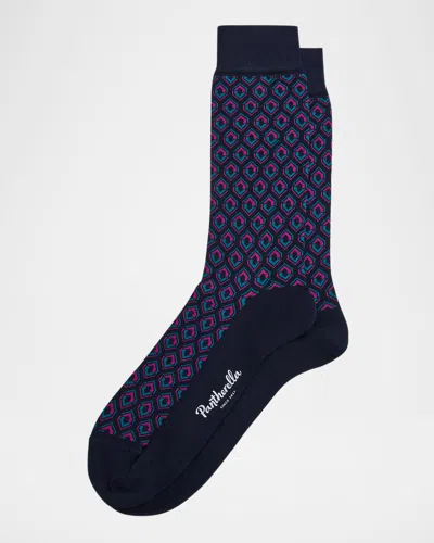 Pantherella Men's Beckford Geometric Crew Socks In Multi